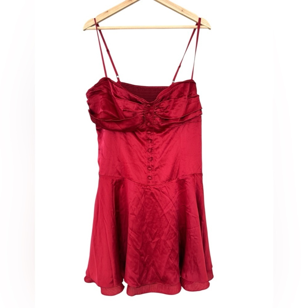 Reformation Red One-Shoulder Satin Mini Dress - Picture 4 of 12